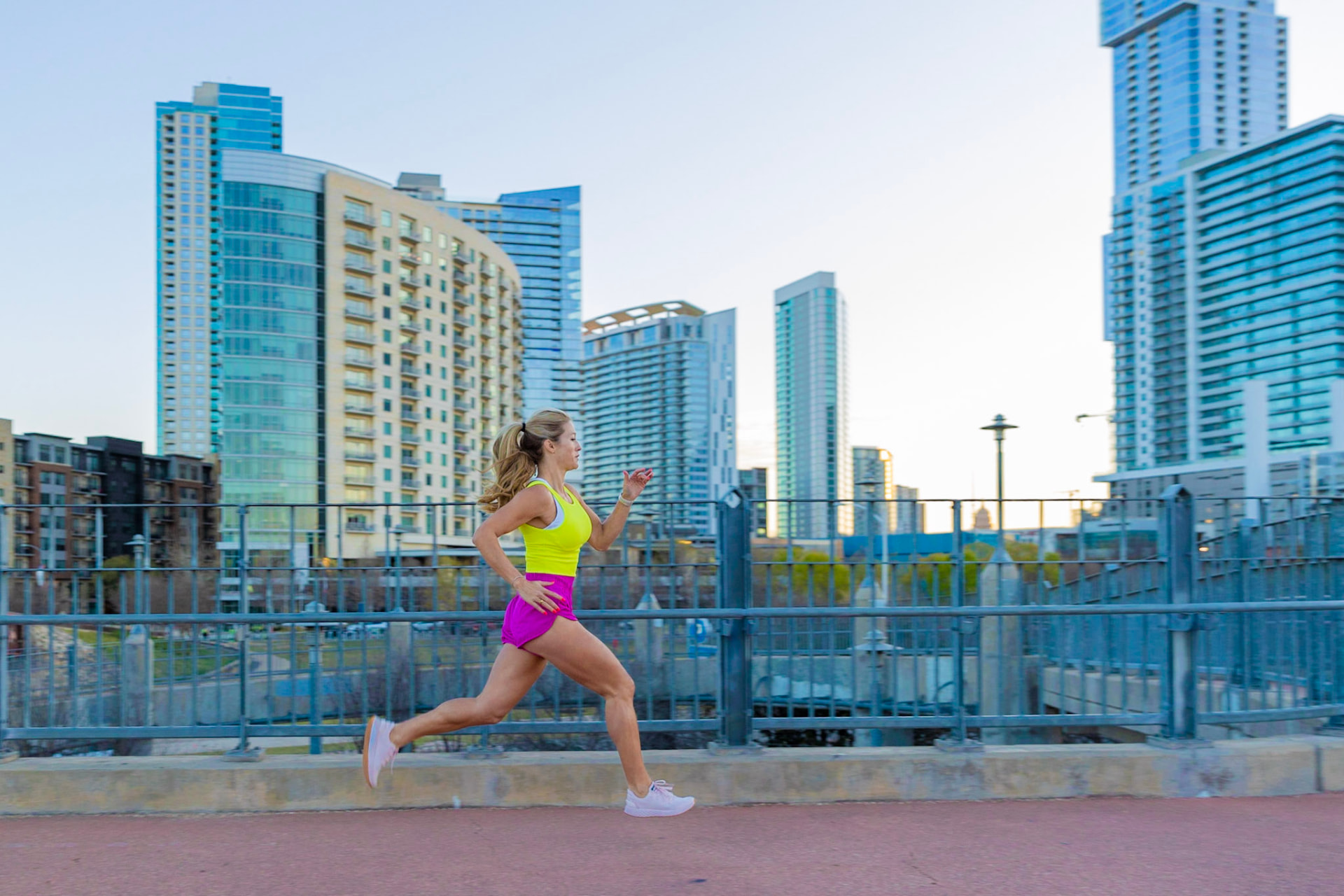 Brittney Lankford running in downtown Austin